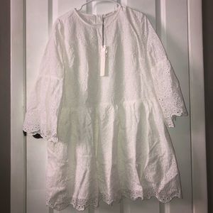 NWT White Eyelet Knit Bell Sleeve Babydoll Dress